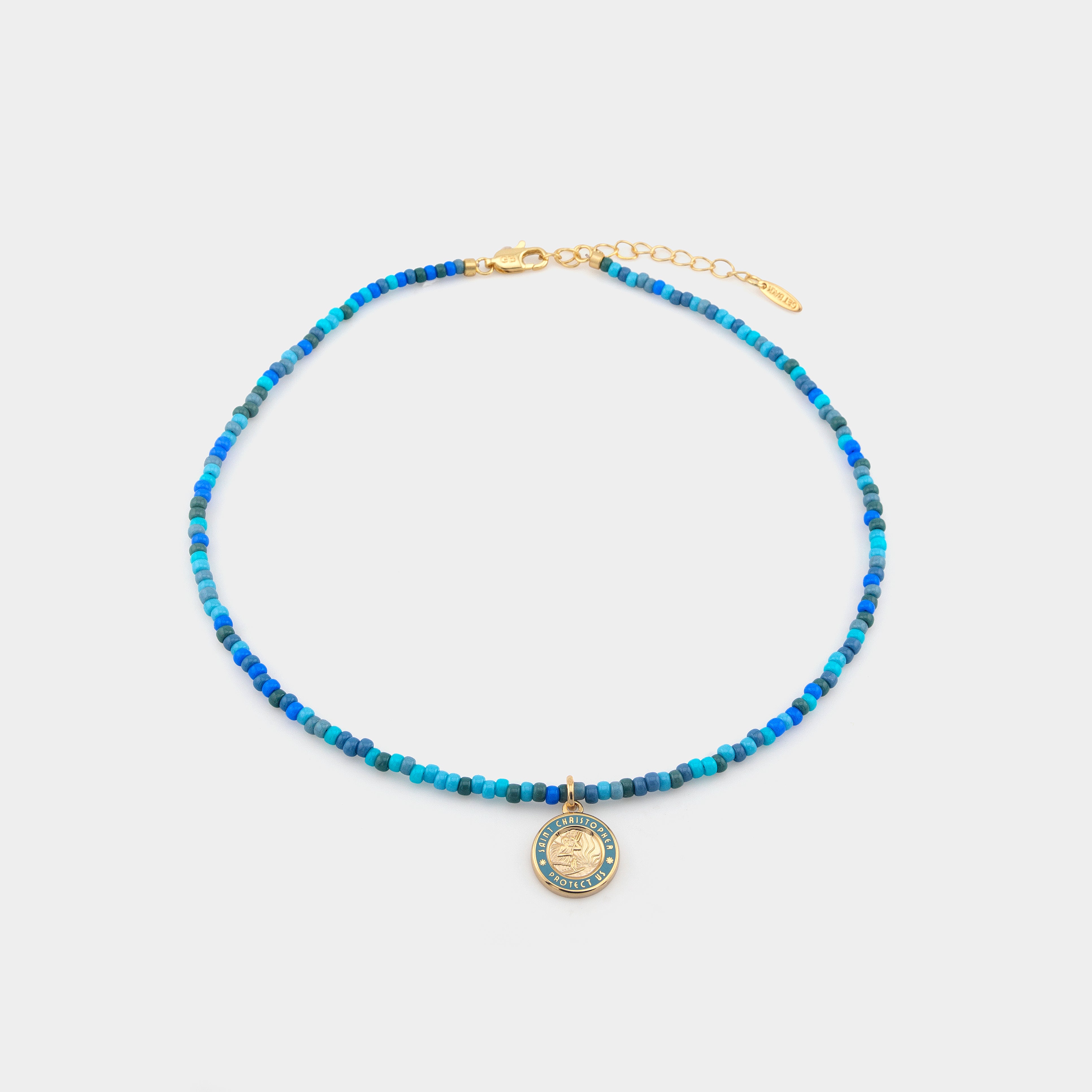 Perlenchoker „Blue Lagoon“ – Gold/Hellblau