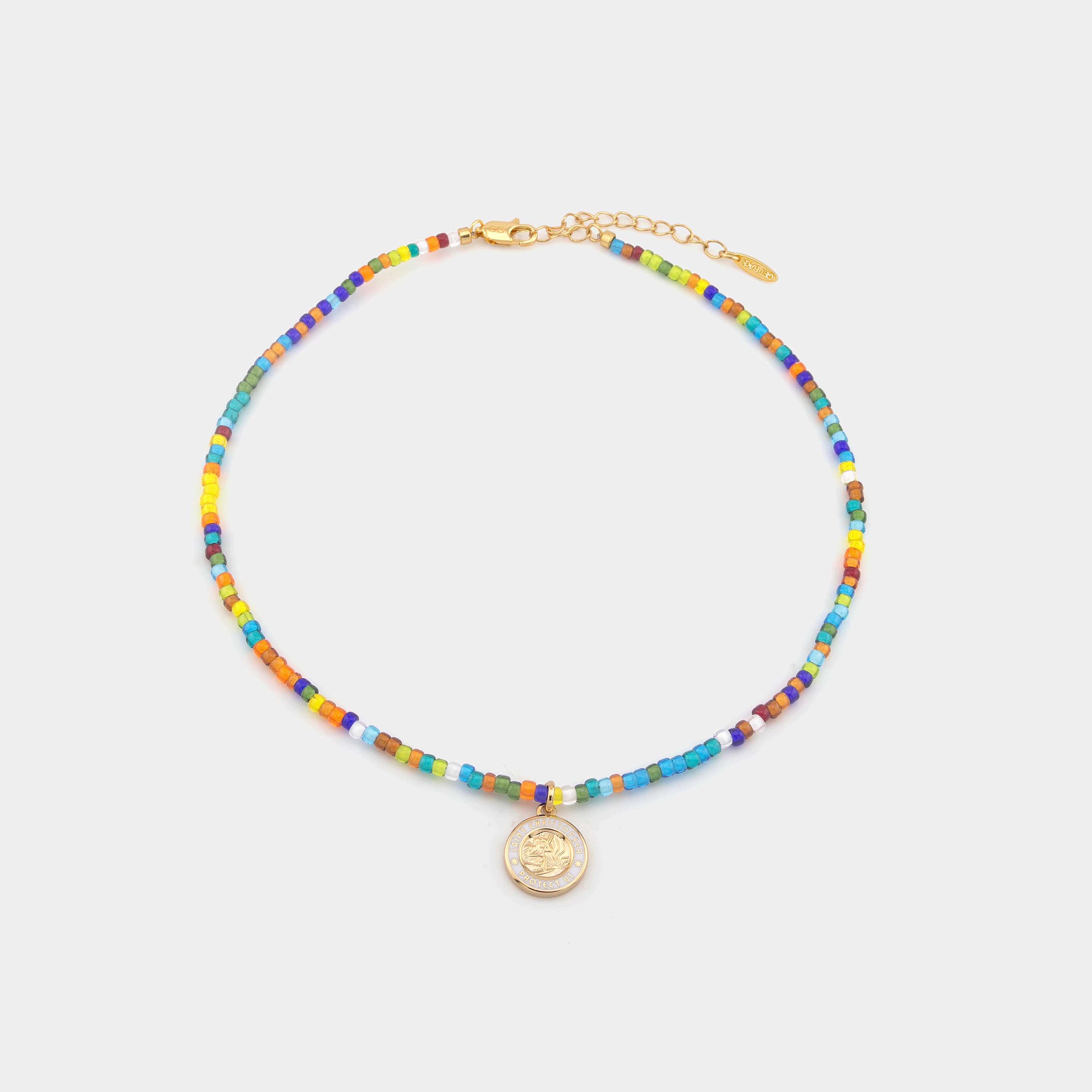Retro-Regenbogen-Perlenchoker – Gold/Weiß