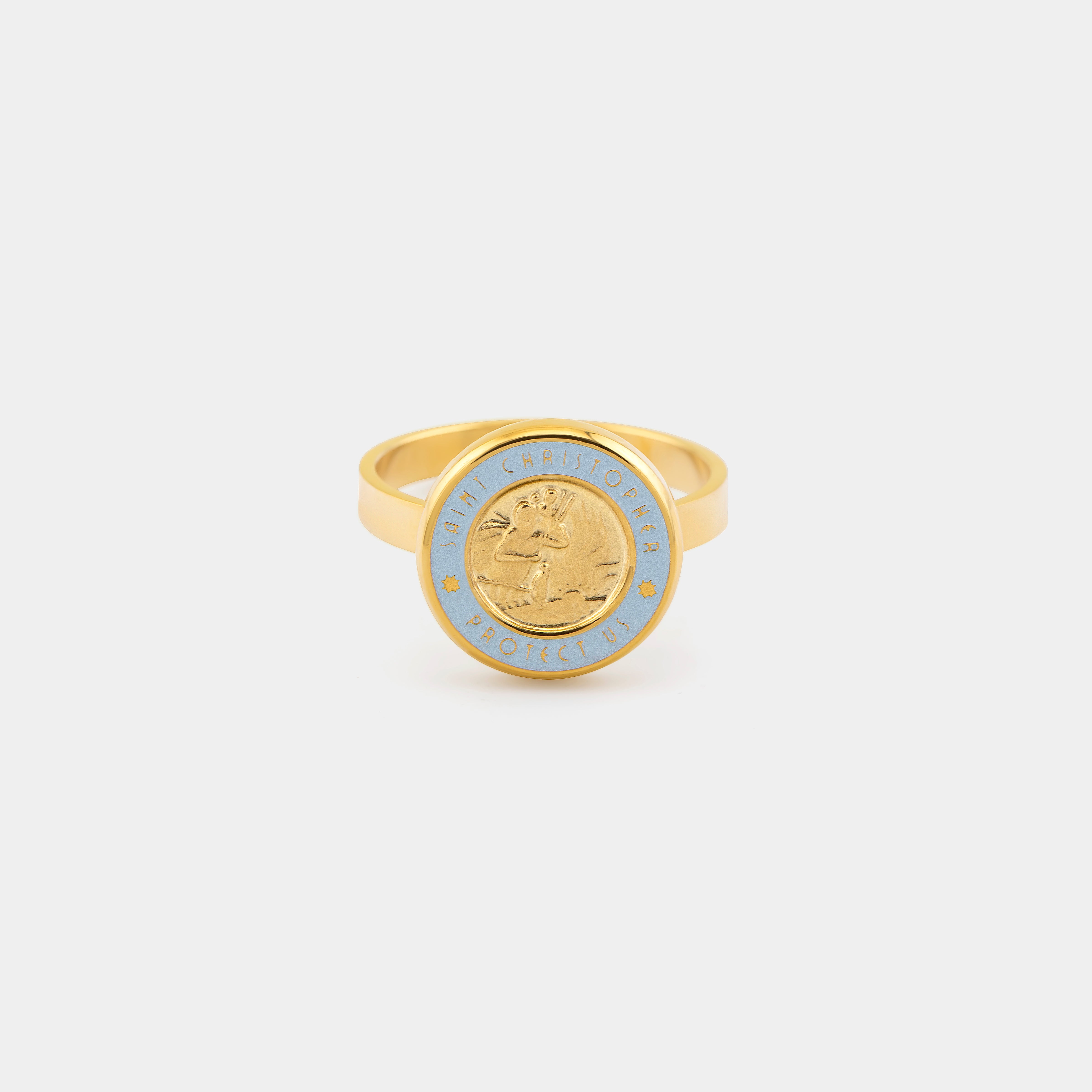 St.-Christophorus-Ring – Gold/Hellblau